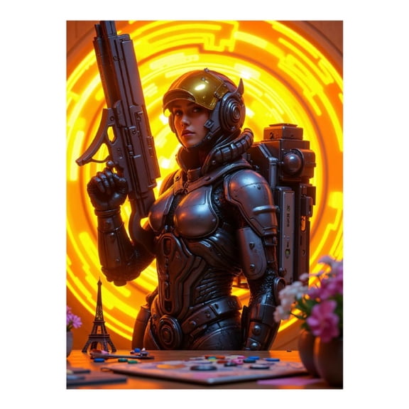 Diamond Art Kits for Adults, Orange Futuristic Soldier Cyber Helmet 5D Diamond Painting Kits for Adults Beginners, DIY Full Drill Diamond Painting, Gem Art and Crafts 12x16