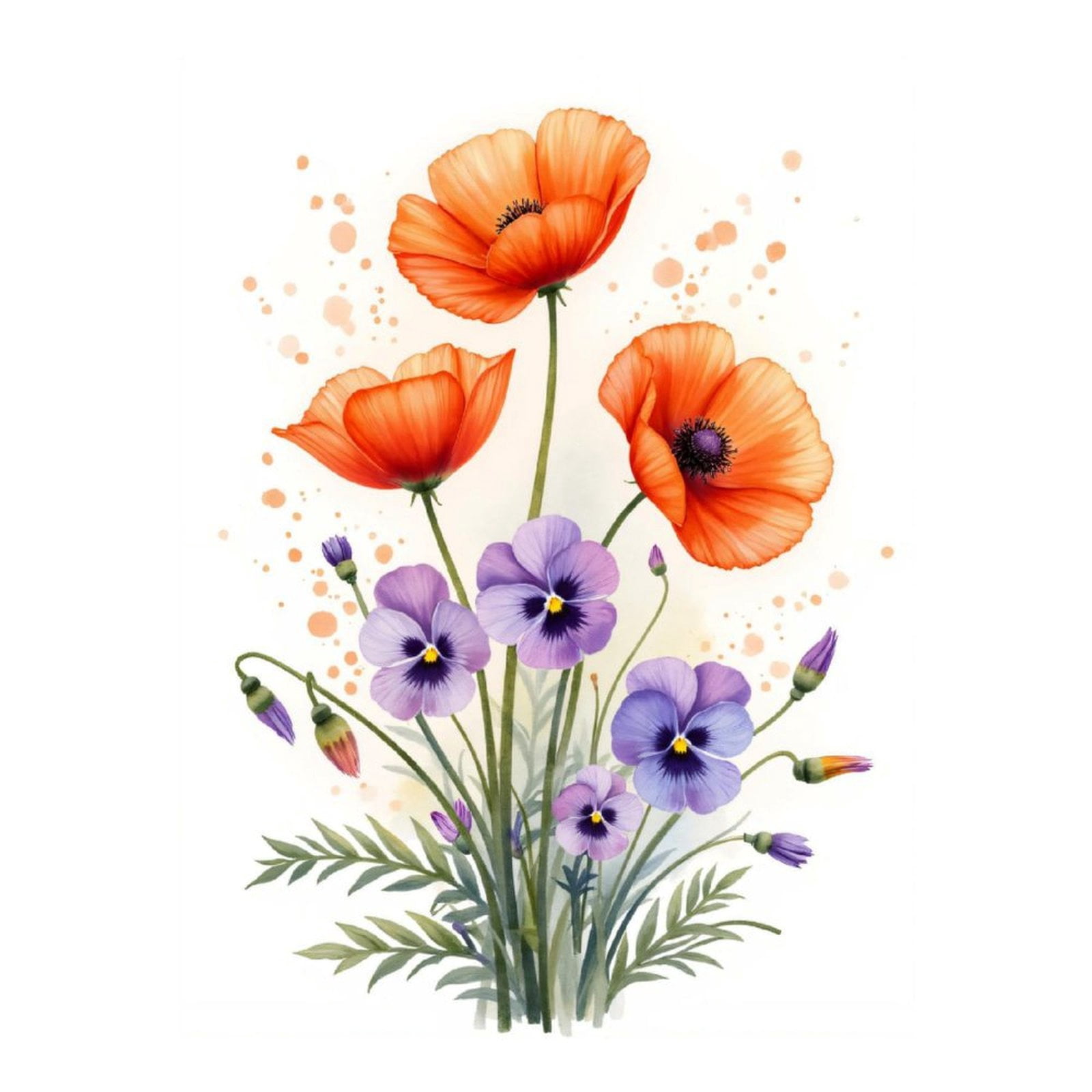 Diamond Art Kits for Adults, Orange Poppies Purple Blossoms Art 5D Diamond Painting Kits for Adults Beginners, DIY Full Drill Diamond Painting, Gem Art and Crafts 12x16