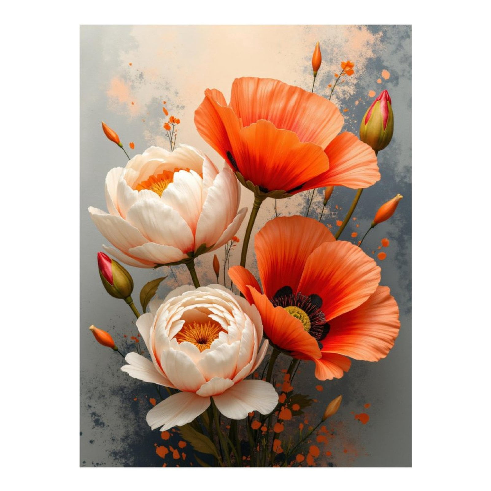 Diamond Art Kits for Adults, Orange White Blooming Flowers Art 5D Diamond Painting Kits for Adults Beginners, DIY Full Drill Diamond Painting, Gem Art and Crafts 12x16