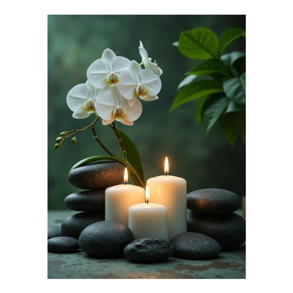 Diamond Art Kits for Adults - Orchid Stones Candles Serenity Spa 5d Diamond Painting for Adults, Diamond Art for Adults Beginners, Frameless Diamond Painting Kits for Adults for Home Wall Decor