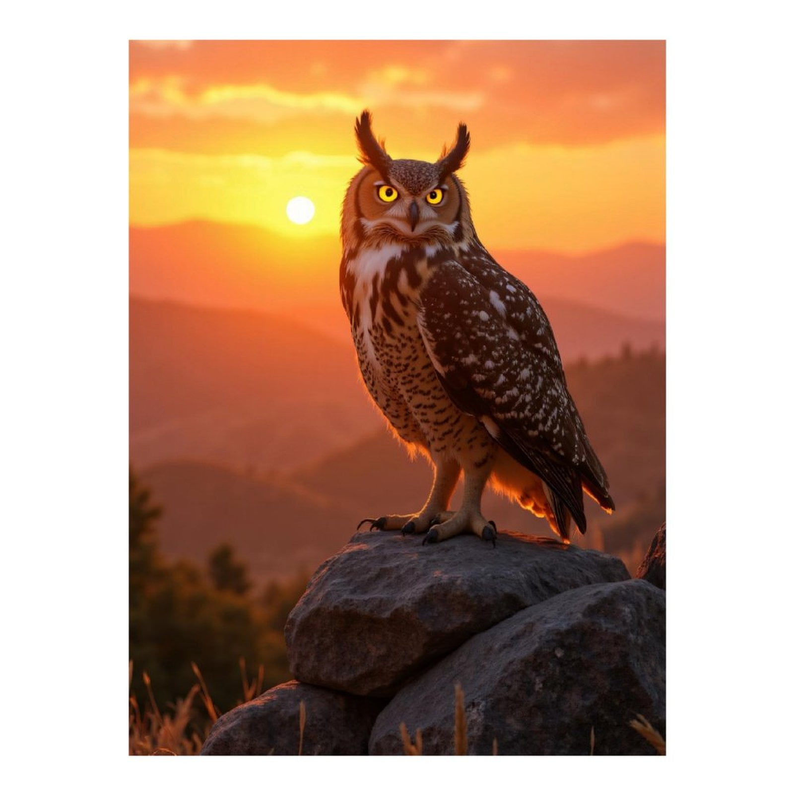 Diamond Art Kits for Adults, Owl Sunset Perched Rocks Scenic 5D Diamond Painting Kits for Adults Beginners, DIY Full Drill Diamond Painting, Gem Art and Crafts 12x16