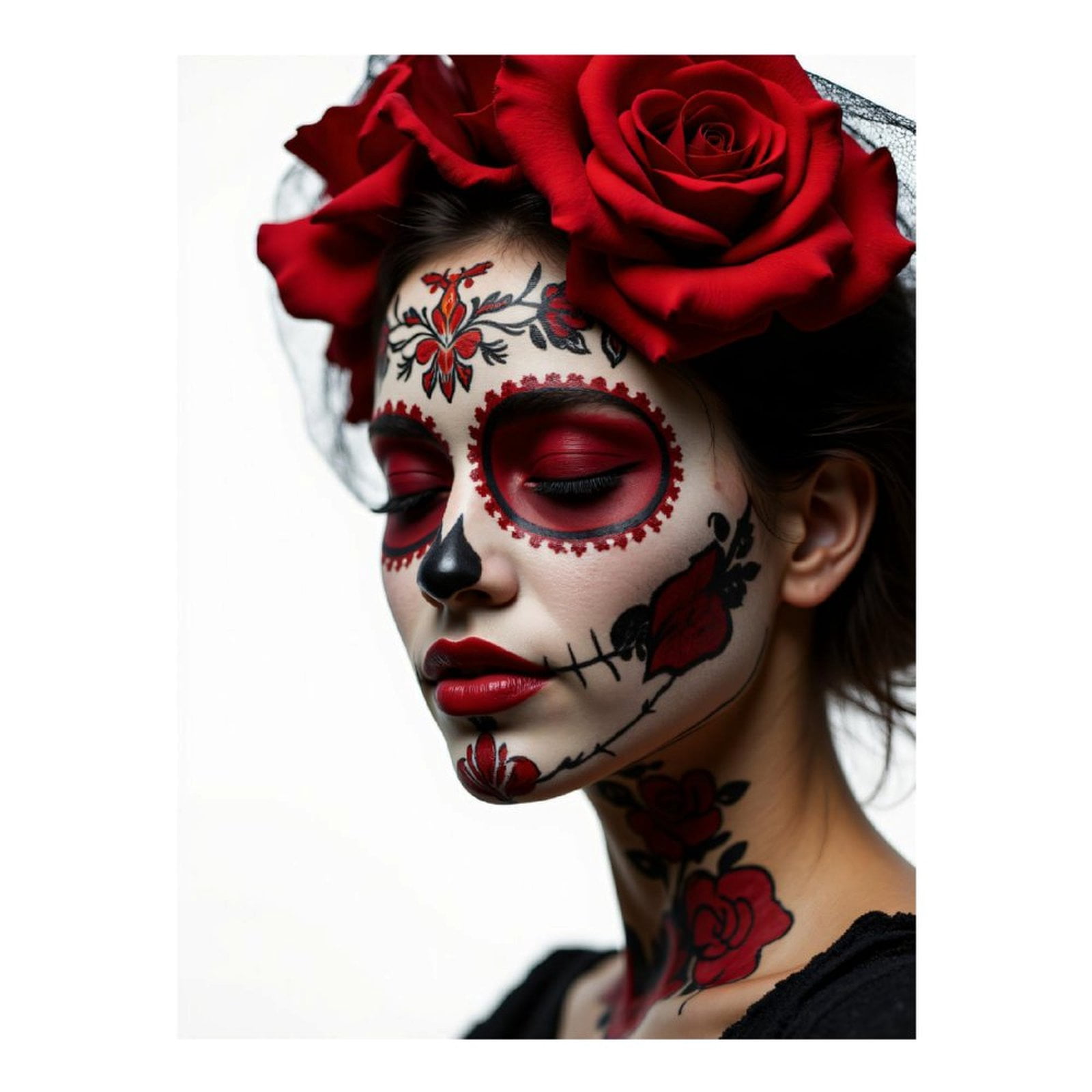 Diamond Art Kits for Adults, Painted Red Roses Skull Face 5D Diamond Painting Kits for Adults Beginners, DIY Full Drill Diamond Painting, Gem Art and Crafts 12x16
