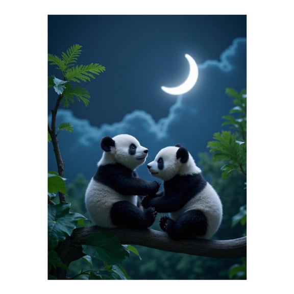 Diamond Art Kits for Adults - Panda Cubs On Moonlit Branch 5d Diamond Painting for Adults, Diamond Art for Adults Beginners, Frameless Diamond Painting Kits for Adults for Home Wall Decor