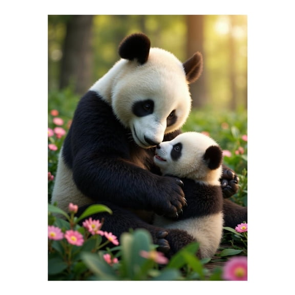 Diamond Art Kits for Adults, Panda Family Love Forest Blossoms 5D Diamond Painting Kits for Adults Beginners, DIY Full Drill Diamond Painting, Gem Art and Crafts 12x16