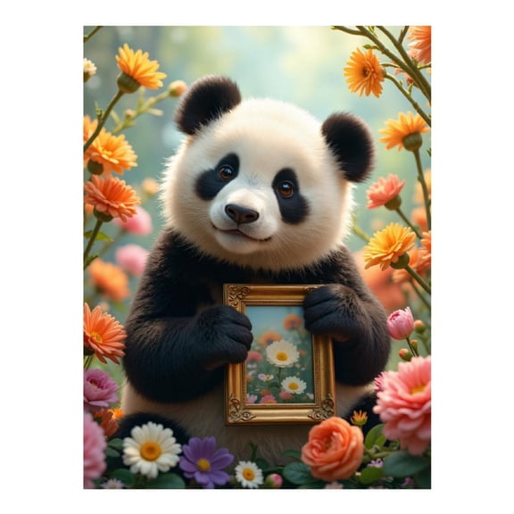 Diamond Art Kits for Adults - Panda Holding Picture In Garden 5d Diamond Painting for Adults, Diamond Art for Adults Beginners, Frameless Diamond Painting Kits for Adults for Home Wall Decor