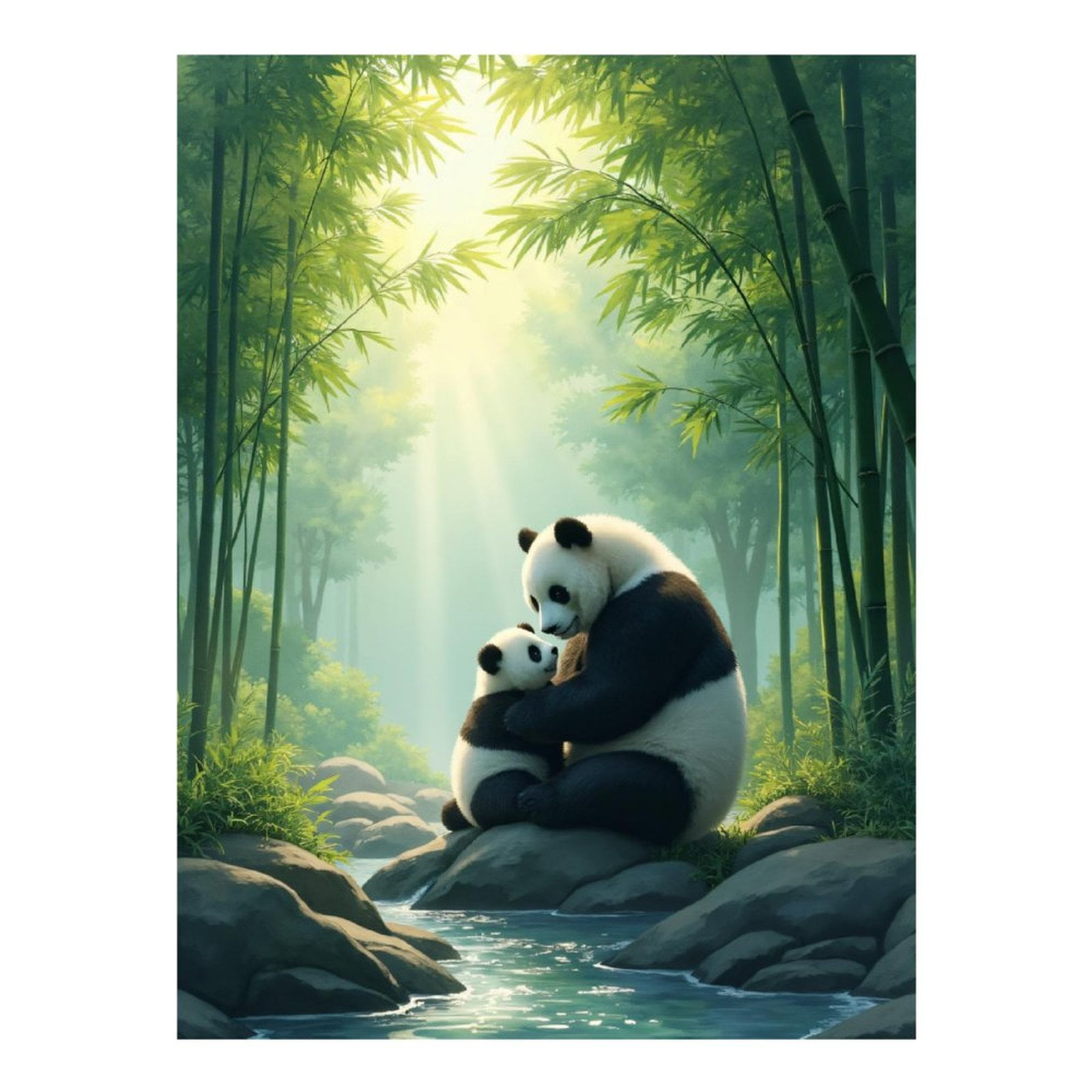 Diamond Art Kits for Adults, Panda Mother Cub Forest Stream 5D Diamond Painting Kits for Adults Beginners, DIY Full Drill Diamond Painting, Gem Art and Crafts 12x16