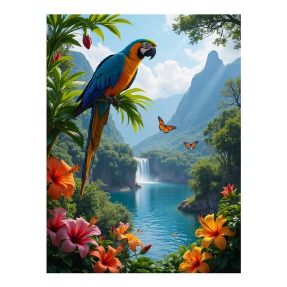 Diamond Art Kits for Adults, Parrot Tropical Waterfall Scene 5D Diamond Painting Kits for Adults Beginners, DIY Full Drill Diamond Painting, Gem Art and Crafts 12x16