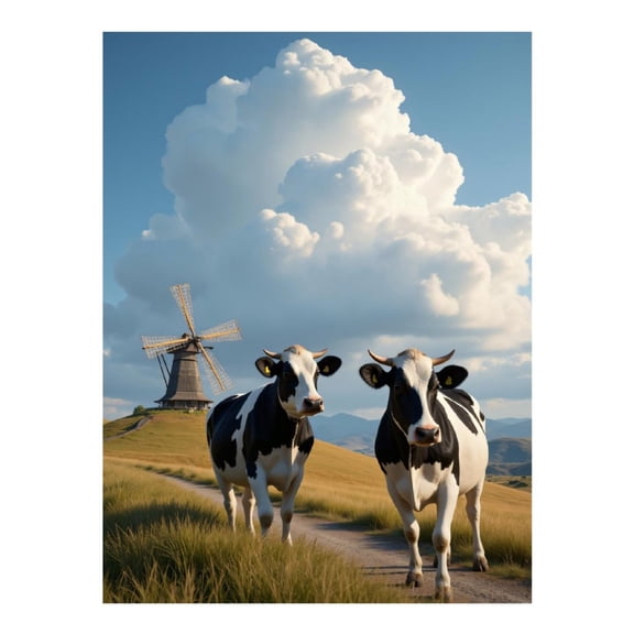 Diamond Art Kits for Adults, Pastoral Cows Scenic Windmill Path 5D Diamond Painting Kits for Adults Beginners, DIY Full Drill Diamond Painting, Gem Art and Crafts 12x16