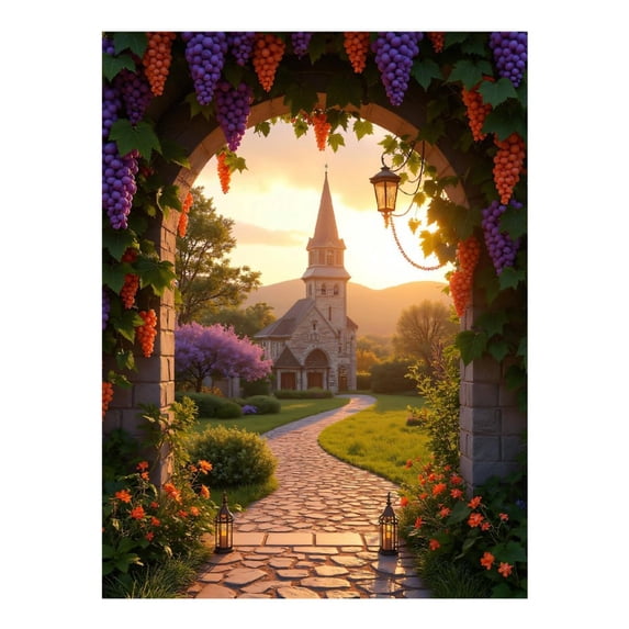 Diamond Art Kits for Adults, Pathway To Stone Tower Sunset 5D Diamond Painting Kits for Adults Beginners, DIY Full Drill Diamond Painting, Gem Art and Crafts 12x16