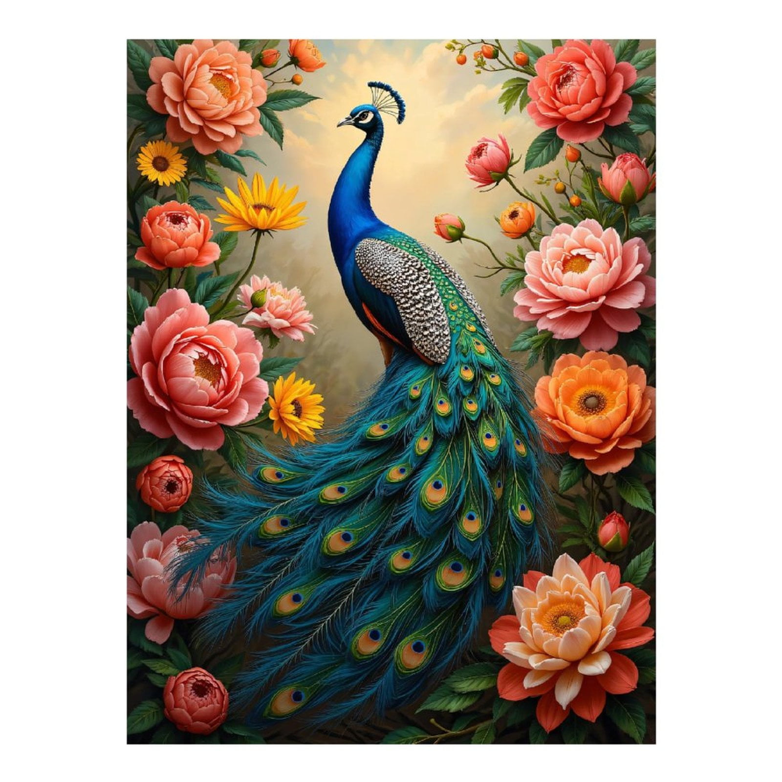 Diamond Art Kits for Adults, Peacock Among Vibrant Blossoms 5D Diamond Painting Kits for Adults Beginners, DIY Full Drill Diamond Painting, Gem Art and Crafts 12x16