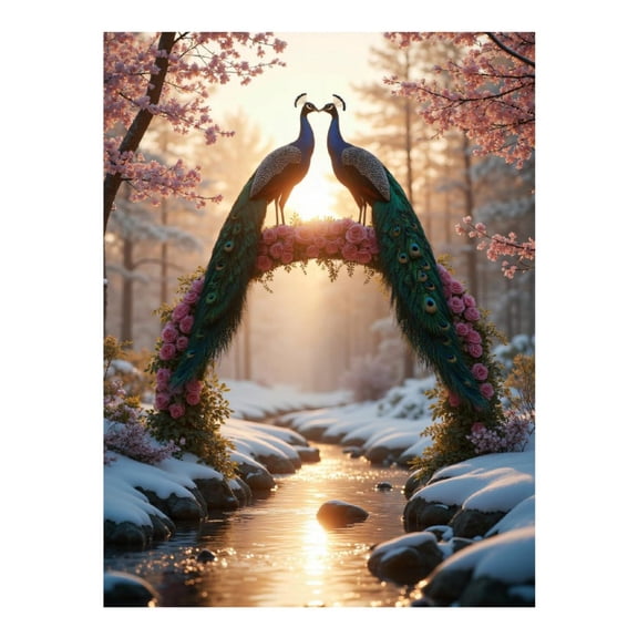 Diamond Art Kits for Adults, Peacock Bridge Sunset Blossoms Creek 5D Diamond Painting Kits for Adults Beginners, DIY Full Drill Diamond Painting, Gem Art and Crafts 12x16