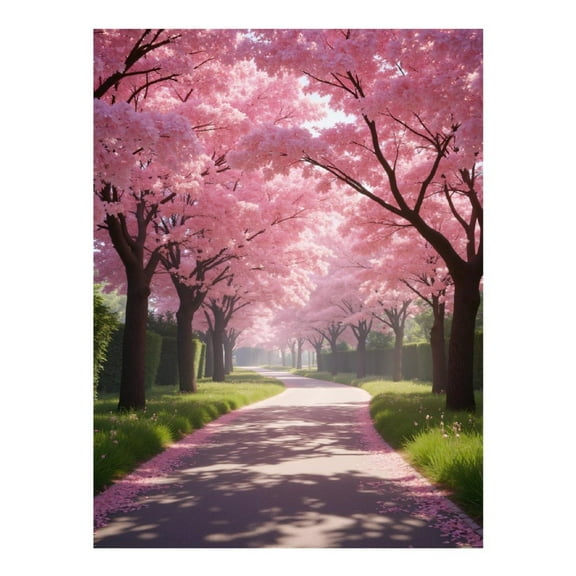 Diamond Art Kits for Adults - Pink Blossom Tree Lined Pathway 5d Diamond Painting for Adults, Diamond Art for Adults Beginners, Frameless Diamond Painting Kits for Adults for Home Wall Decor