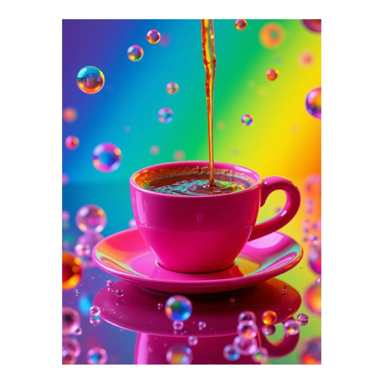 Diamond Art Kits for Adults, Pink Cup Rainbow Bubbles Coffee 5D Diamond Painting Kits for Adults Beginners, DIY Full Drill Diamond Painting, Gem Art and Crafts 12x16