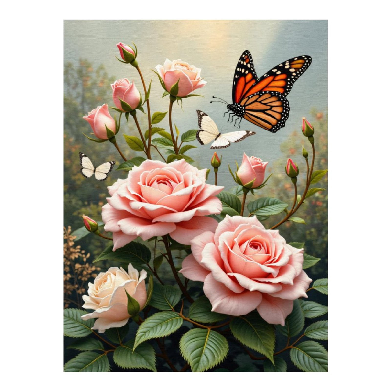 Diamond Art Kits for Adults, Pink Roses Butterflies Garden Scene 5D Diamond Painting Kits for Adults Beginners, DIY Full Drill Diamond Painting, Gem Art and Crafts 12x16