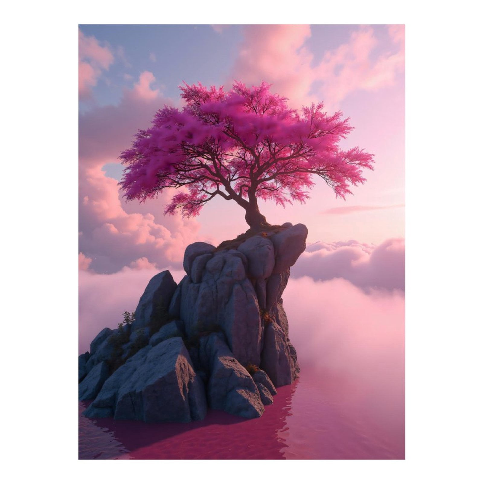 Diamond Art Kits for Adults, Pink Tree On Cliff Rocks 5D Diamond Painting Kits for Adults Beginners, DIY Full Drill Diamond Painting, Gem Art and Crafts 12x16