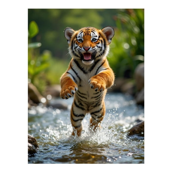 Diamond Art Kits for Adults, Playful Tiger Cub Stream Splash 5D Diamond Painting Kits for Adults Beginners, DIY Full Drill Diamond Painting, Gem Art and Crafts 12x16
