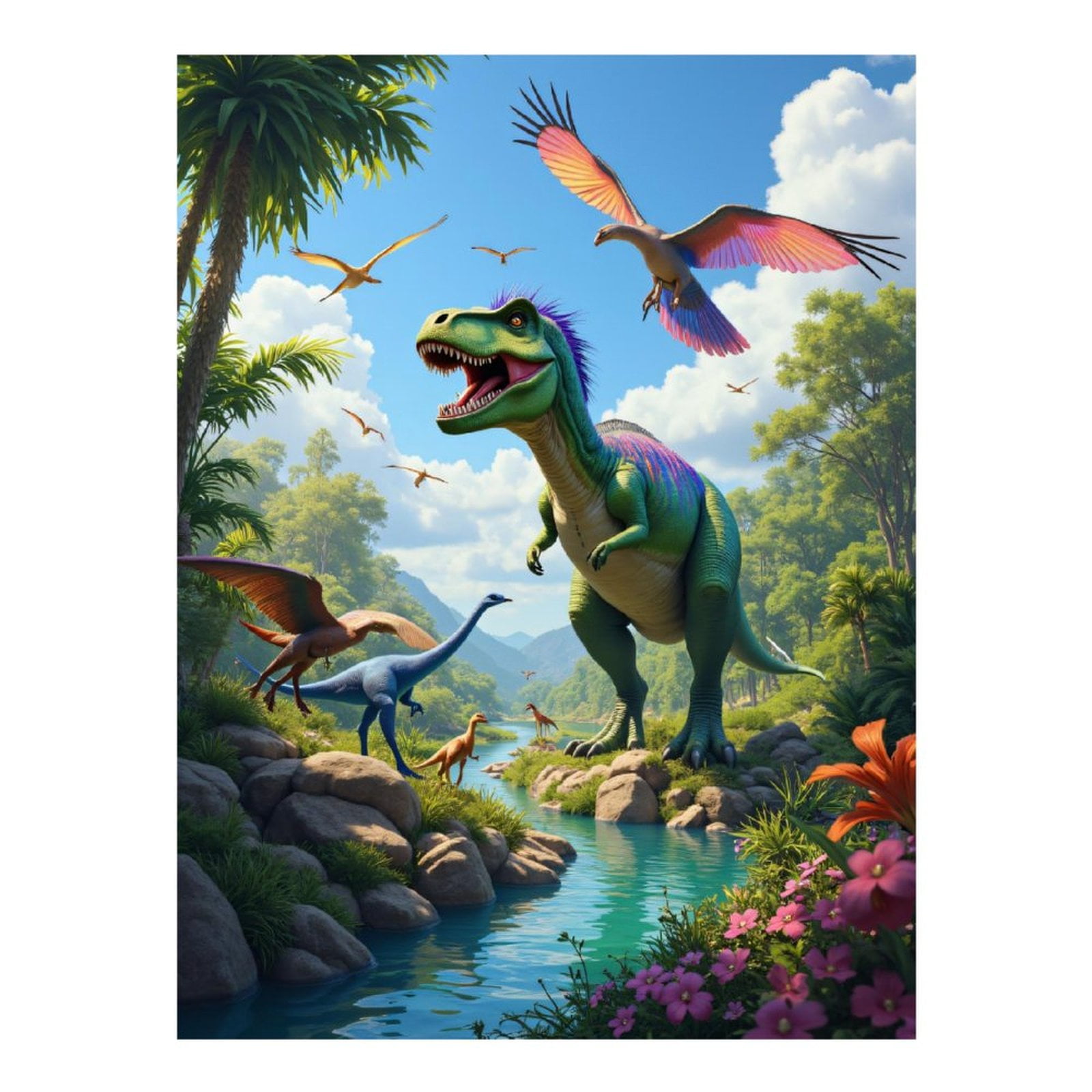 Diamond Art Kits for Adults, Prehistoric Landscape Dinosaurs River 5D Diamond Painting Kits for Adults Beginners, DIY Full Drill Diamond Painting, Gem Art and Crafts 12x16