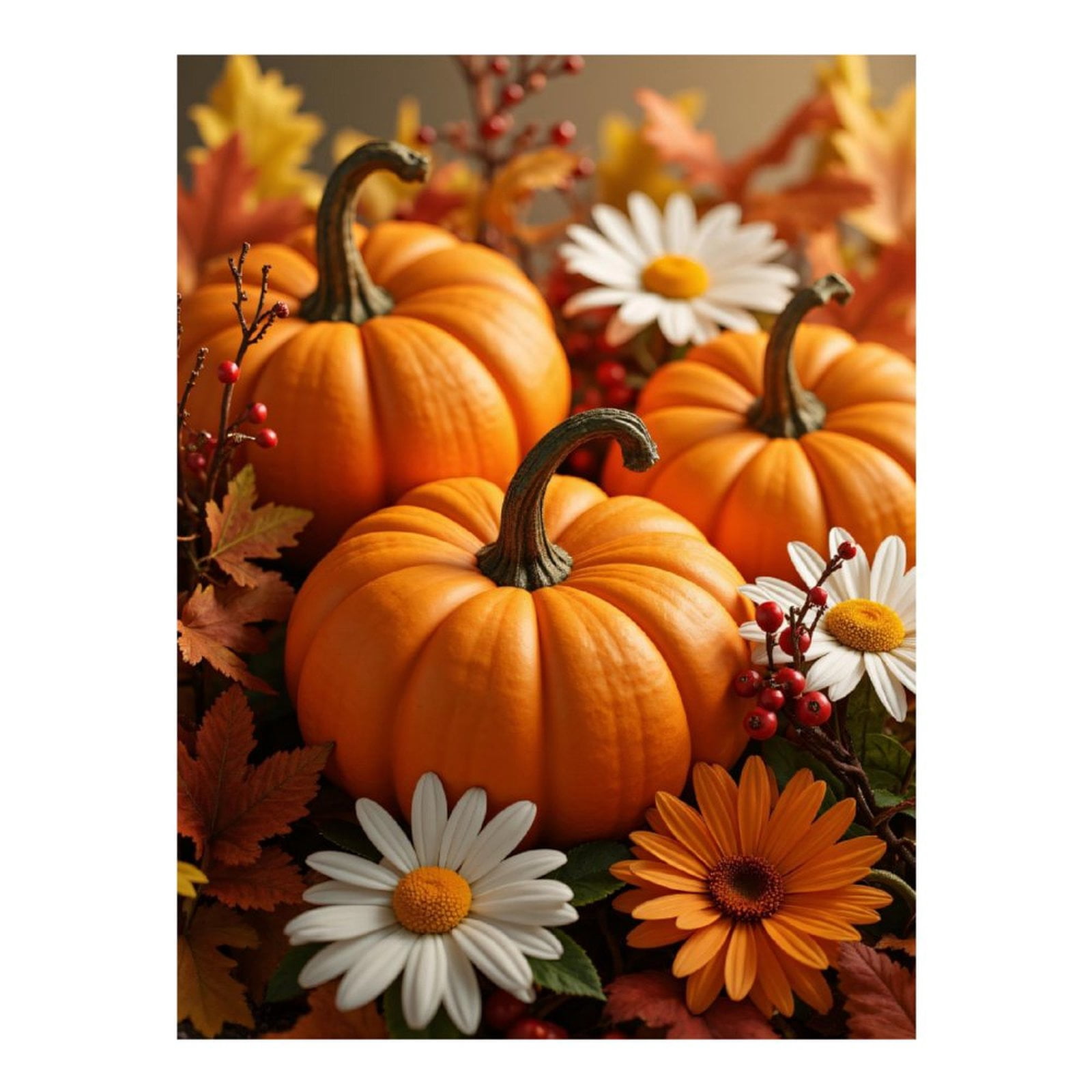 Diamond Art Kits for Adults, Pumpkins Autumn Flowers Leaves Elegance