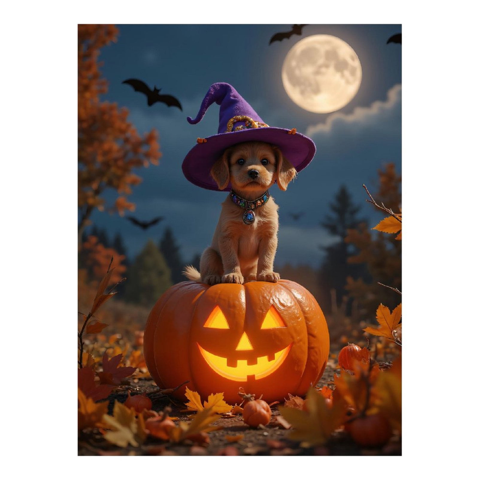 Diamond Art Kits for Adults, Puppy Halloween Pumpkin Moonlit Night 5D Diamond Painting Kits for Adults Beginners, DIY Full Drill Diamond Painting, Gem Art and Crafts 12x16