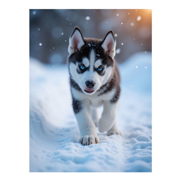 Diamond Art Kits for Adults, Puppy Snow Blue Eyes Winter Play 5D Diamond Painting Kits for Adults Beginners, DIY Full Drill Diamond Painting, Gem Art and Crafts 12x16