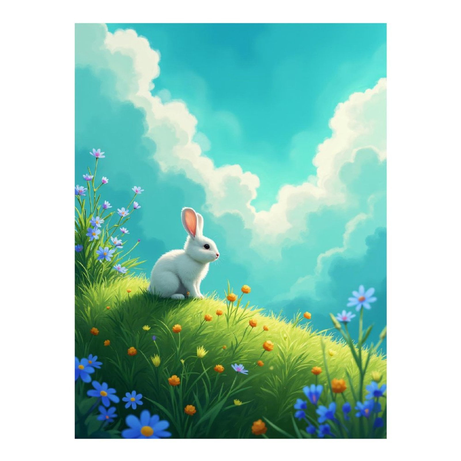 Diamond Art Kits for Adults - Rabbit On Flower Field Hill Sky 5d ...