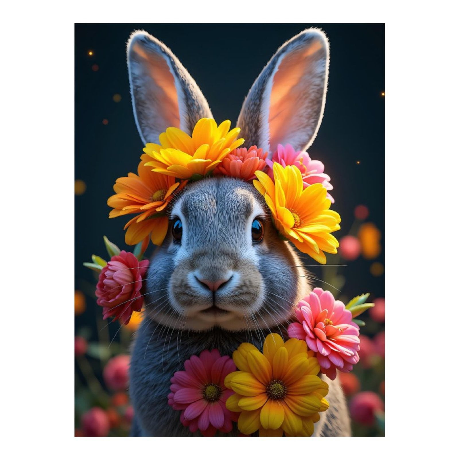 Diamond Art Kits for Adults, Rabbit With Vibrant Floral Crown 5D ...