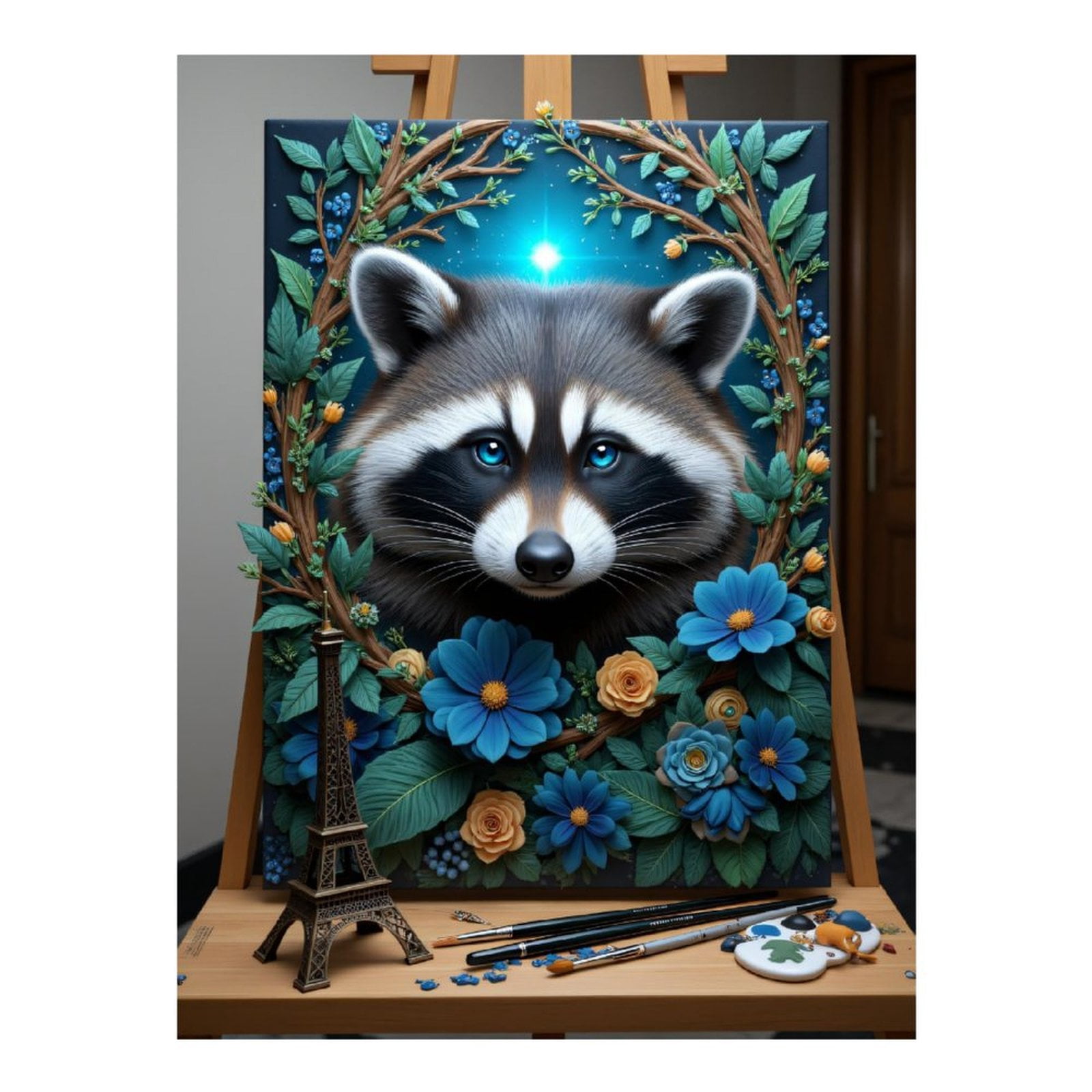 Diamond Art Kits for Adults, Raccoon Floral Art Canvas Painting 5D Diamond Painting Kits for Adults Beginners, DIY Full Drill Diamond Painting, Gem Art and Crafts 12x16