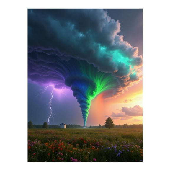 Diamond Art Kits for Adults - Rainbow Tornado Over Flower Field 5d Diamond Painting for Adults, Diamond Art for Adults Beginners, Frameless Diamond Painting Kits for Adults for Home Wall Decor