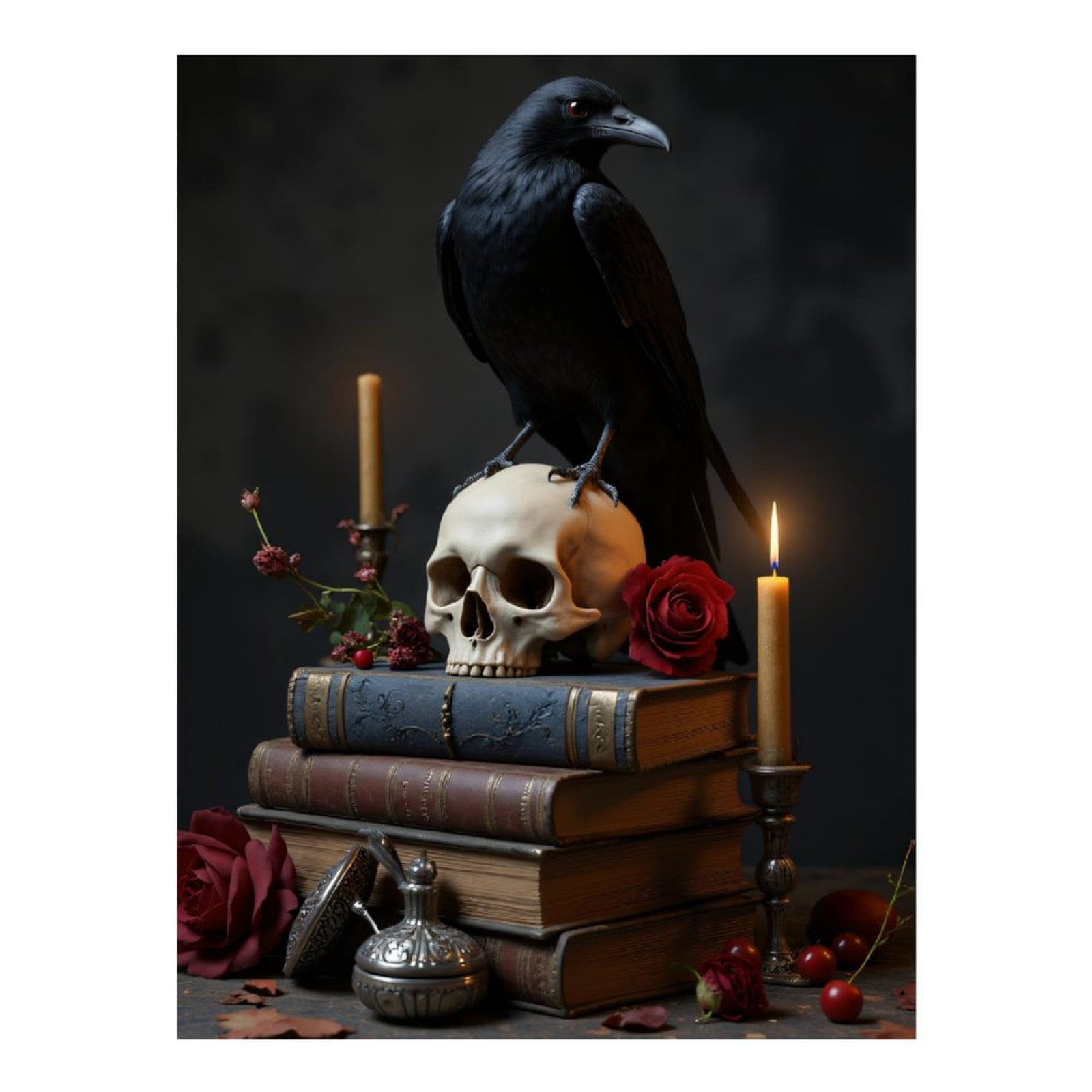 Diamond Art Kits for Adults, Raven Skull Books Candle Roses 5D Diamond Painting Kits for Adults Beginners, DIY Full Drill Diamond Painting, Gem Art and Crafts 12x16