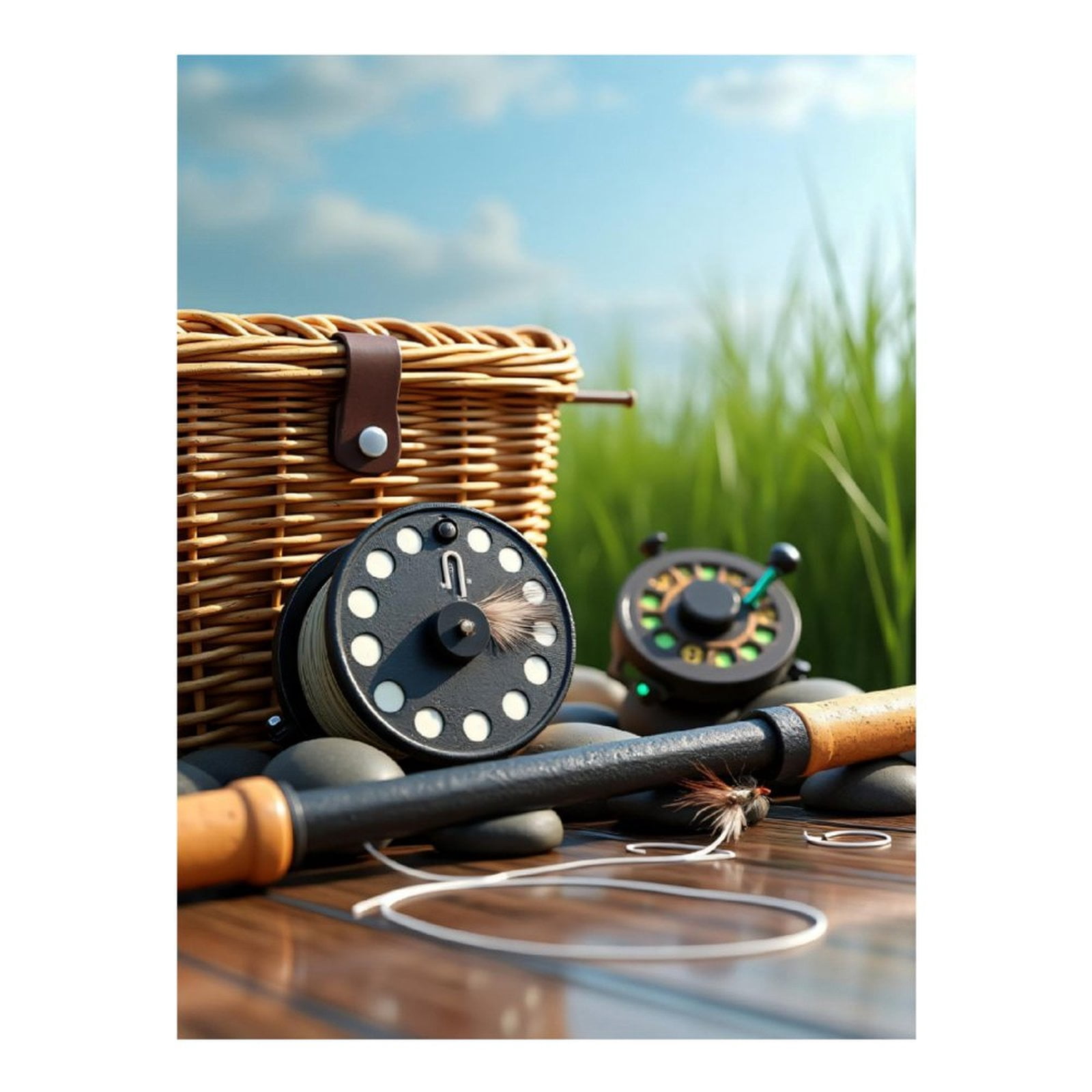 Diamond Art Kits for Adults - Realistic Fishing Rod Print No.9 5D Frameless Dimond Painting Kit for Adults Beginner, Round Diamond Kits for Home Wall Decor, Gift for Women