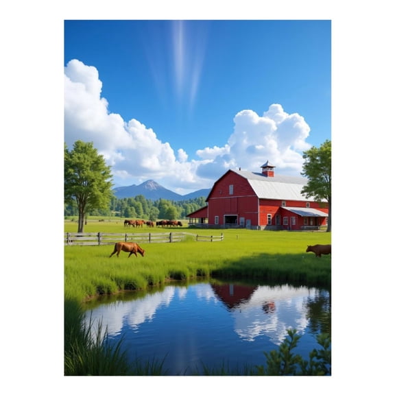 Diamond Art Kits for Adults, Red Barn Pasture Scenic Reflection 5D Diamond Painting Kits for Adults Beginners, DIY Full Drill Diamond Painting, Gem Art and Crafts 12x16