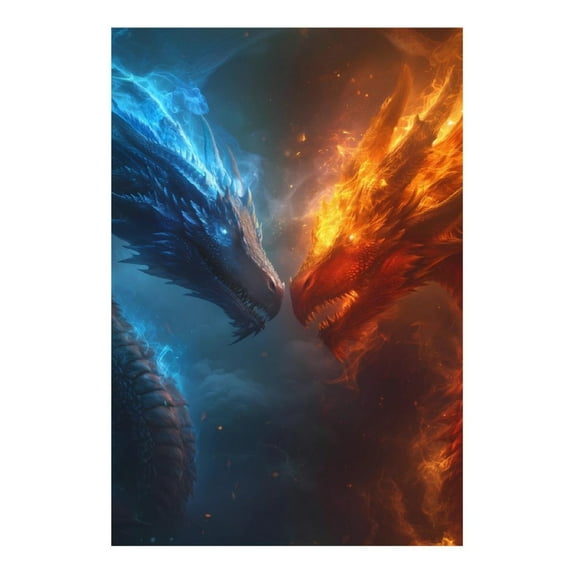 Diamond Art Kits for Adults, Red And Blue Fire Dragon EDiamond Painting Kits for Beginners, Frameless Round 5D Full Drill Diamonds Art Gem Art Crafts Home Decor Gifts