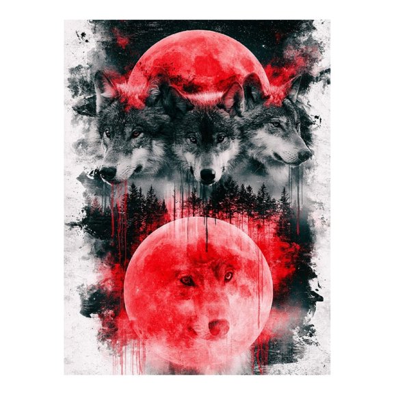 Diamond Art Kits for Adults - Red Moon Wolves 5d Diamond Painting for Adults, Frameless Diamond Art for Adults Beginners, Diamond Painting Kits for Adults for Home Wall Decor 12x16 In
