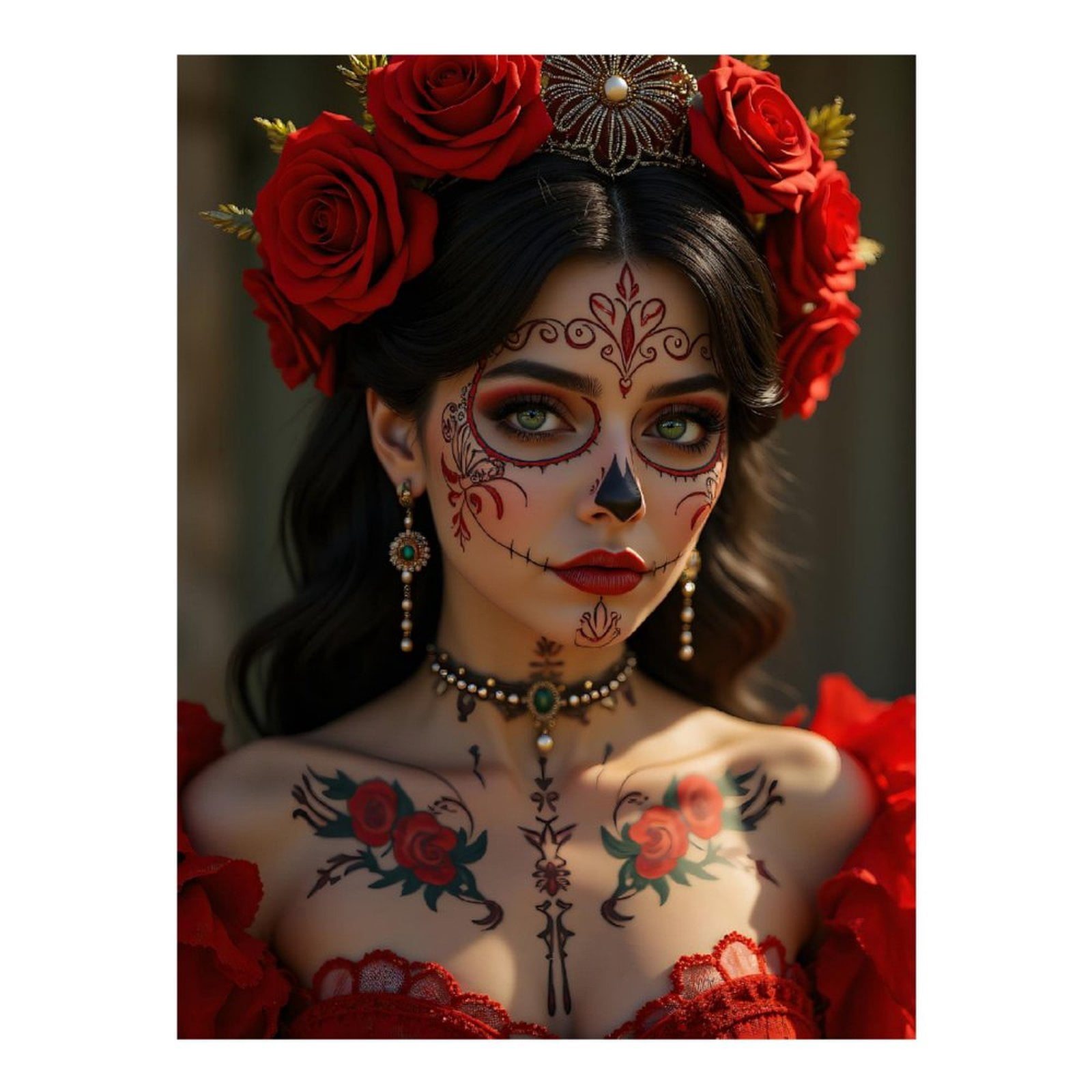 Diamond Art Kits for Adults, Red Roses Face Art Beauty Dress 5D Diamond Painting Kits for Adults Beginners, DIY Full Drill Diamond Painting, Gem Art and Crafts 12x16