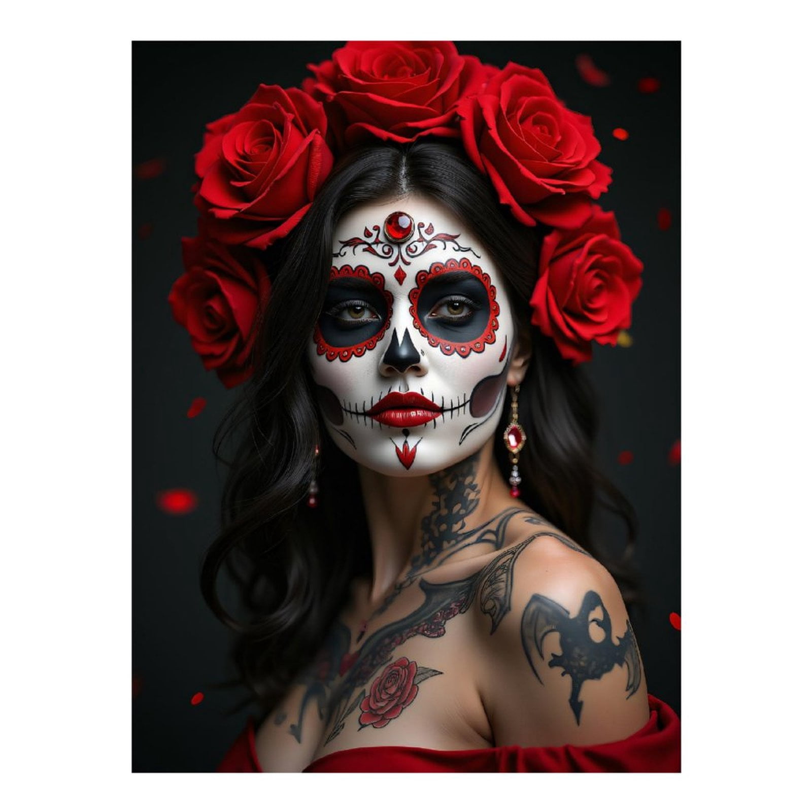 Diamond Art Kits for Adults, Red Roses Face Paint Tattoo Art 5D Diamond Painting Kits for Adults Beginners, DIY Full Drill Diamond Painting, Gem Art and Crafts 12x16