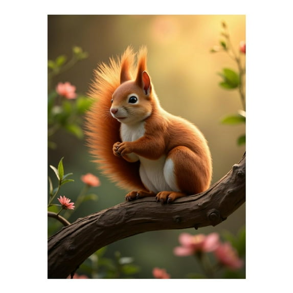 Diamond Art Kits for Adults, Red Squirrel Blossoms Perch Nature 5D Diamond Painting Kits for Adults Beginners, DIY Full Drill Diamond Painting, Gem Art and Crafts 12x16
