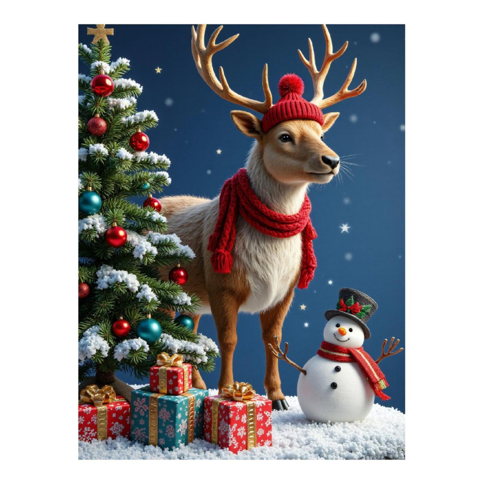 Diamond Art Kits for Adults, Reindeer Snowman Christmas Tree Scene 5D Diamond Painting Kits for Adults Beginners, DIY Full Drill Diamond Painting, Gem Art and Crafts 12x16