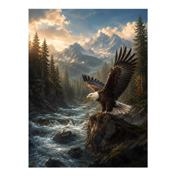 Diamond Art Kits for Adults - River Eagle Peak 5d Diamond Painting for Adults, Frameless Diamond Art for Adults Beginners, Diamond Painting Kits for Adults for Home Wall Decor 12x16 In