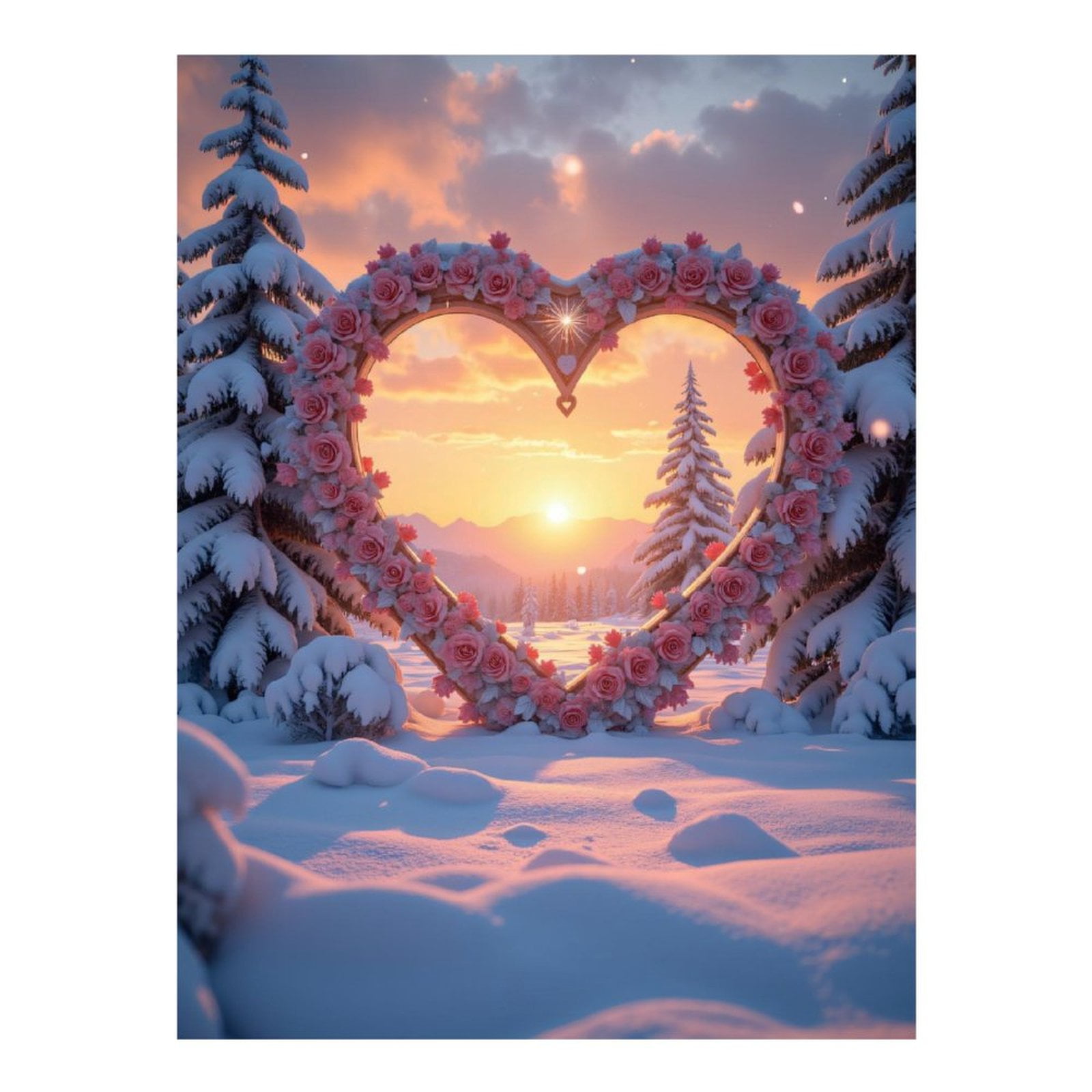 Diamond Art Kits for Adults, Romantic Winter Heart Sunset Scene 5D Diamond Painting Kits for Adults Beginners, DIY Full Drill Diamond Painting, Gem Art and Crafts 12x16