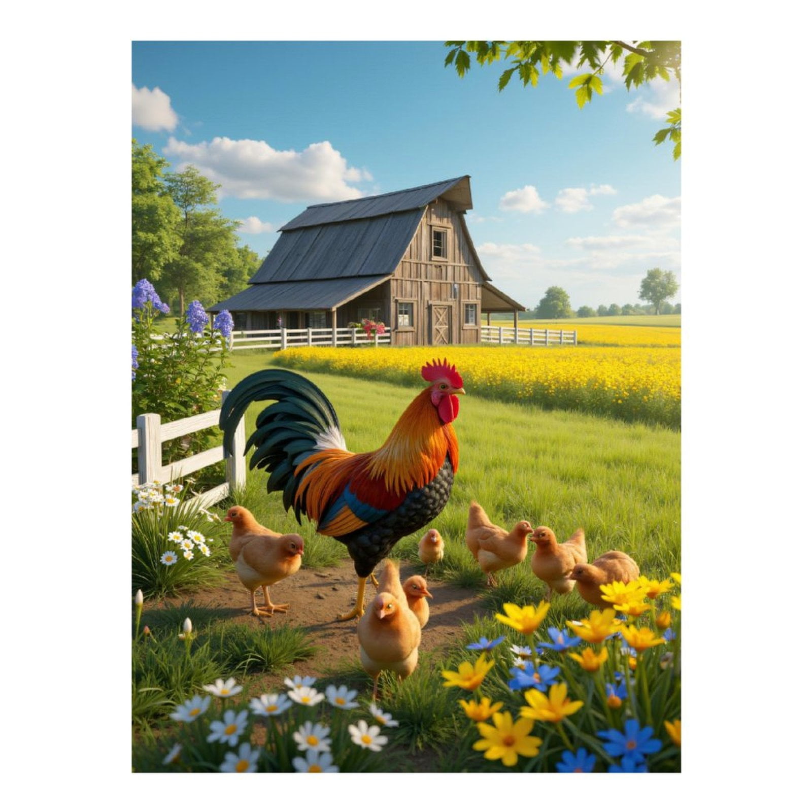 Diamond Art Kits for Adults - Rooster Barn Chicks Flower Field 5d Diamond Painting for Adults, Diamond Art for Adults Beginners, Frameless Diamond Painting Kits for Adults for Home Wall Decor