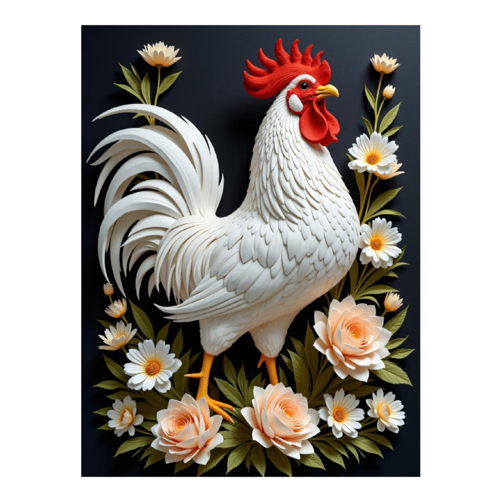 Diamond Art Kits for Adults, Rooster Floral Art Paper Sculpture 5D Diamond Painting Kits for Adults Beginners, DIY Full Drill Diamond Painting, Gem Art and Crafts 12x16