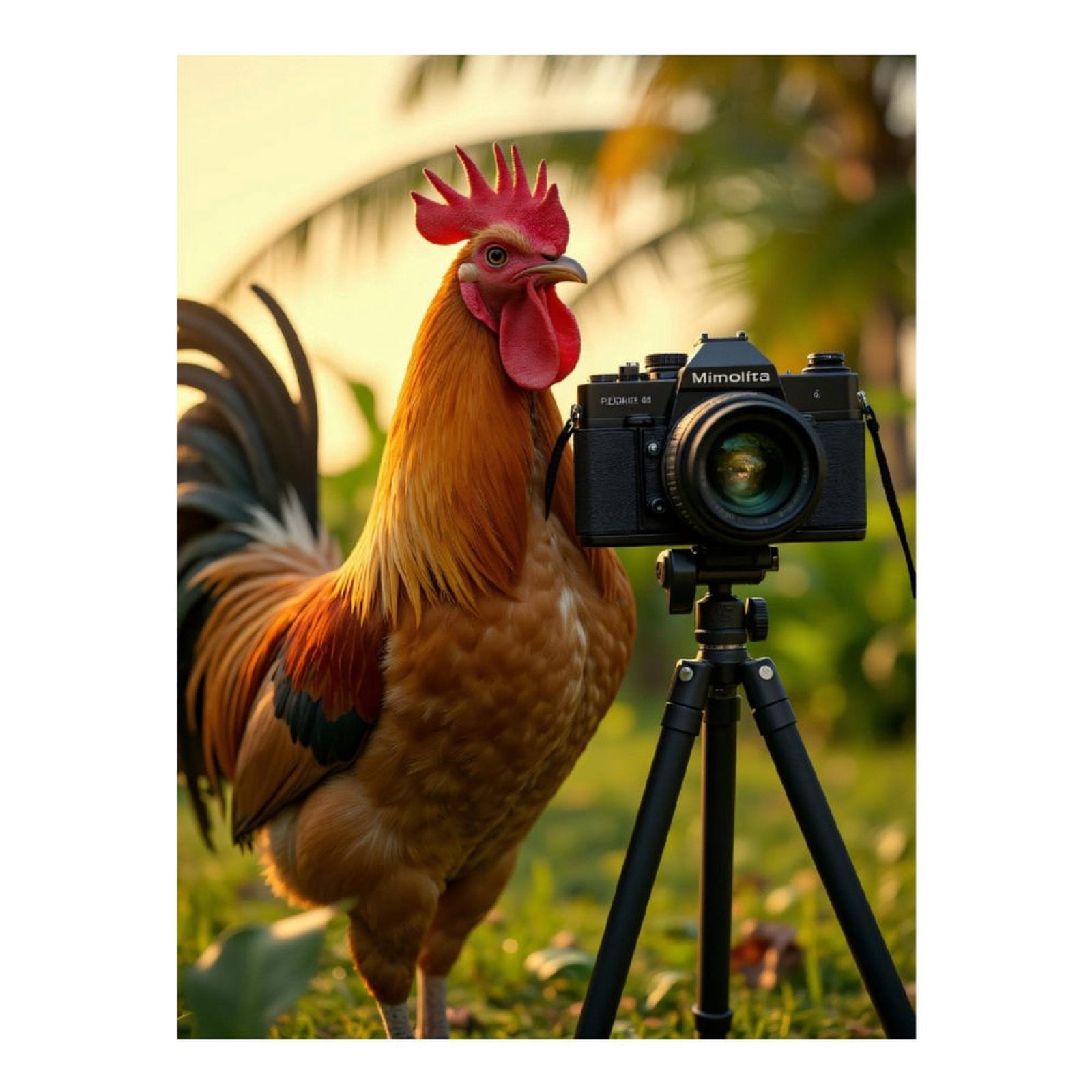 Diamond Art Kits for Adults - Rooster Photographer Tropical Sunset 5d Diamond Painting for Adults, Diamond Art for Adults Beginners, Frameless Diamond Painting Kits for Adults for Home Wall Decor
