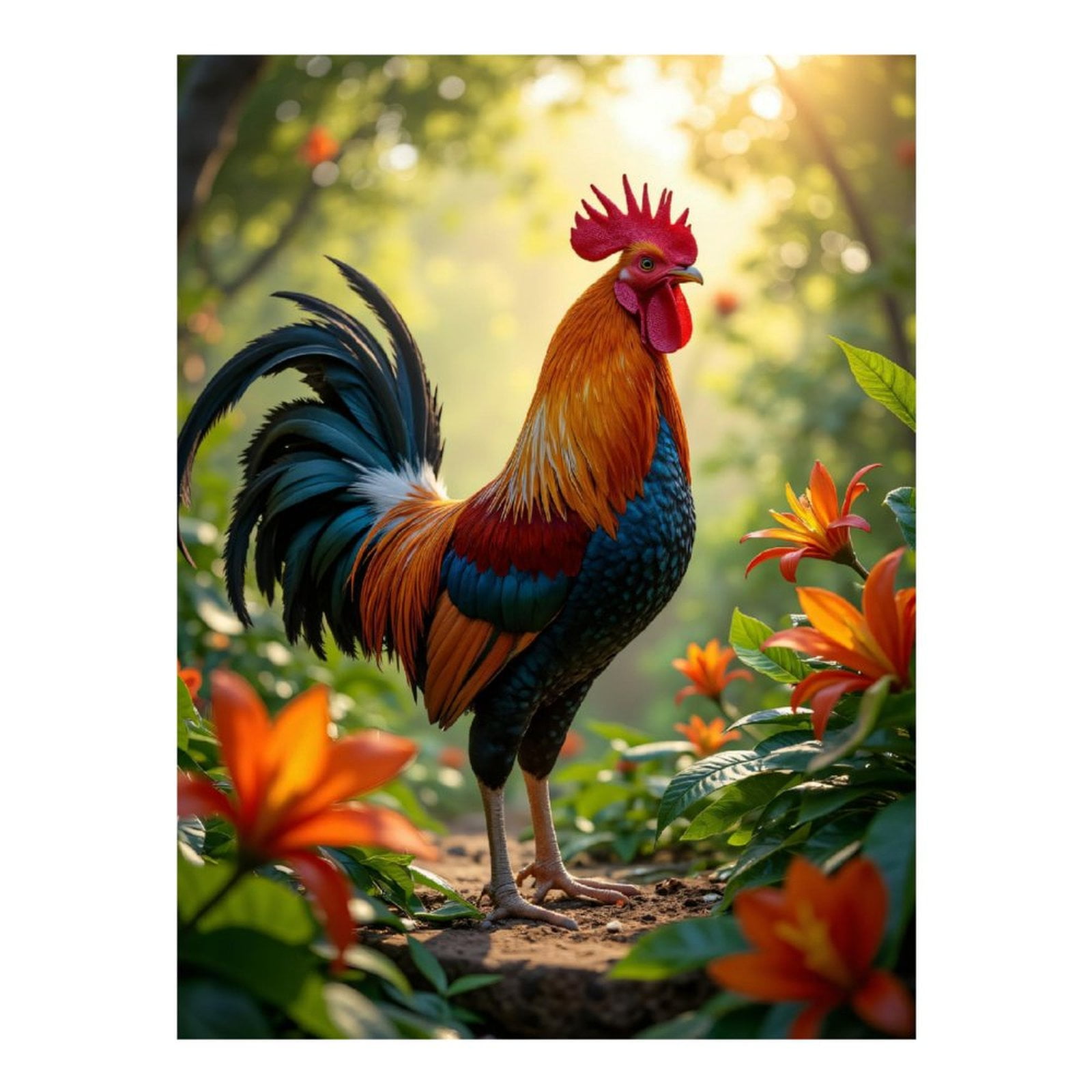 Diamond Art Kits for Adults, Rooster In Vibrant Garden Dawn 5D Diamond Painting Kits for Adults Beginners, DIY Full Drill Diamond Painting, Gem Art and Crafts 12x16