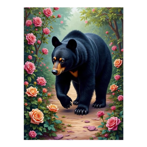 Diamond Art Kits for Adults - Rose Bear Print No.424 5D Frameless Dimond Painting Kit for Adults Beginner, Round Diamond Kits for Home Wall Decor, Gift for Women
