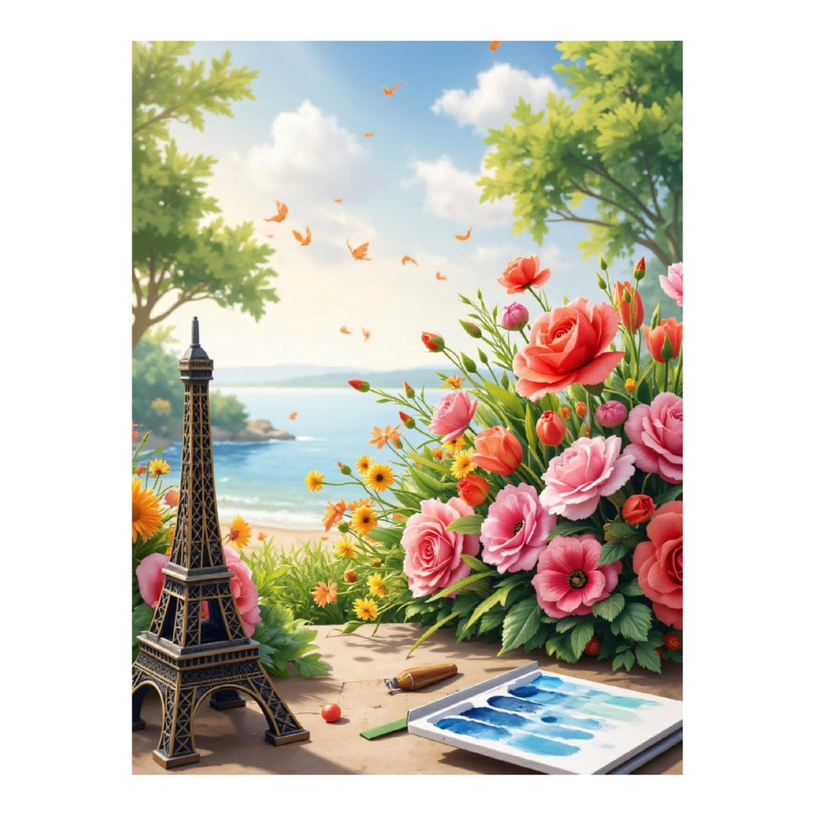 Diamond Art Kits for Adults - Roses Seaside Art Miniature Eiffel 5d Diamond Painting for Adults, Diamond Art for Adults Beginners, Frameless Diamond Painting Kits for Adults for Home Wall Decor