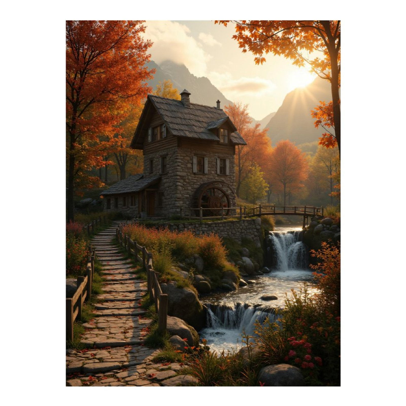 Diamond Art Kits for Adults, Rustic Autumn Mill House Scene 5D Diamond Painting Kits for Adults Beginners, DIY Full Drill Diamond Painting, Gem Art and Crafts 12x16