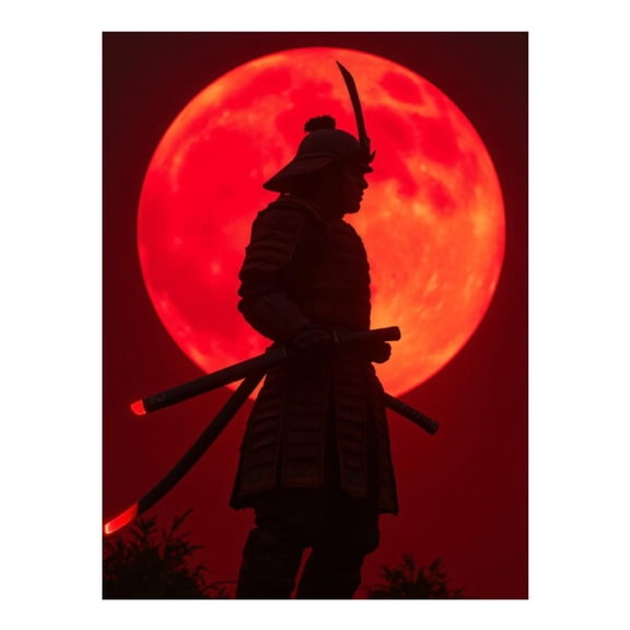 Diamond Art Kits for Adults, Samurai Silhouette Red Moon 5D Diamond Painting Kits for Adults Beginners, DIY Full Drill Diamond Painting, Gem Art and Crafts 12x16