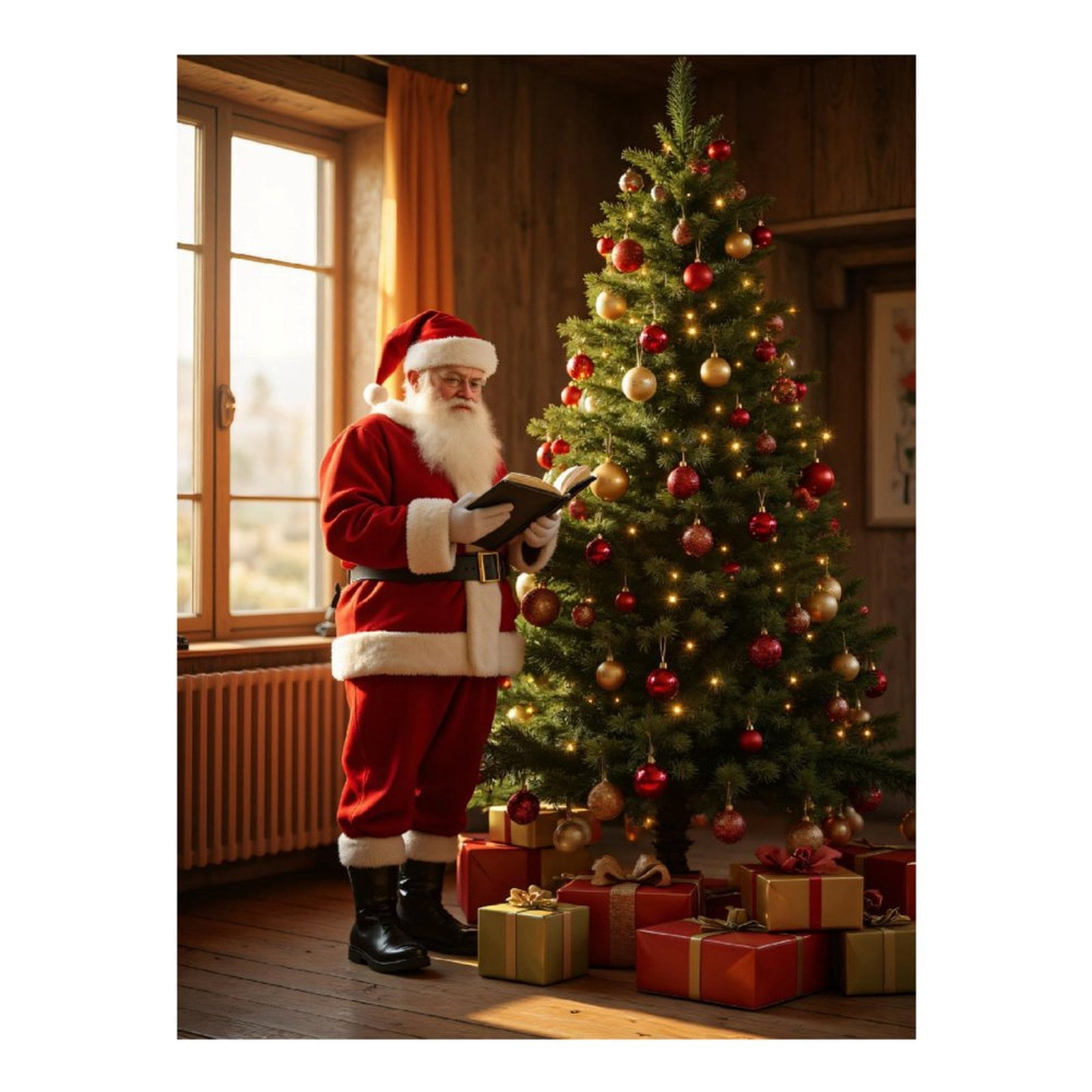 Diamond Art Kits for Adults, Santa Reading By Christmas Tree 5D Diamond Painting Kits for Adults Beginners, DIY Full Drill Diamond Painting, Gem Art and Crafts 12x16
