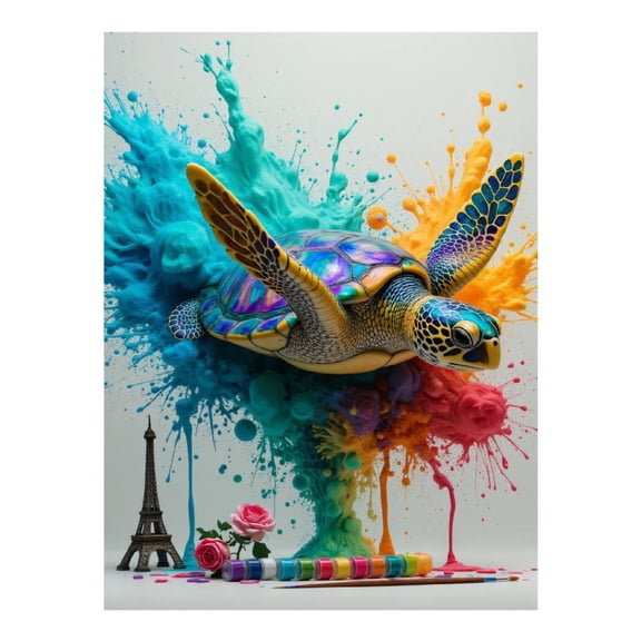 Diamond Art Kits for Adults, Sea Turtle Artistic Color Splash 5D Diamond Painting Kits for Adults Beginners, DIY Full Drill Diamond Painting, Gem Art and Crafts 12x16
