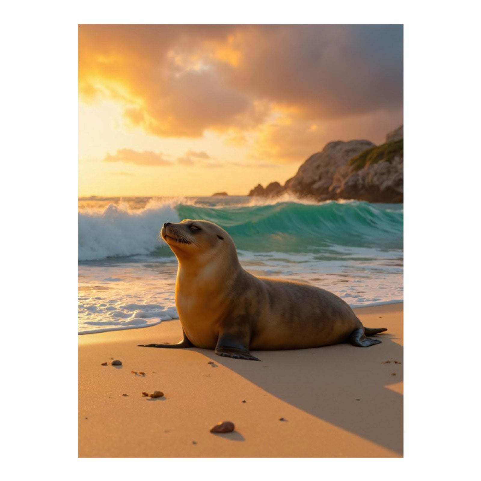 Diamond Art Kits for Adults - Seal Sunset Beach Waves Sand 5d Diamond Painting for Adults, Diamond Art for Adults Beginners, Frameless Diamond Painting Kits for Adults for Home Wall Decor